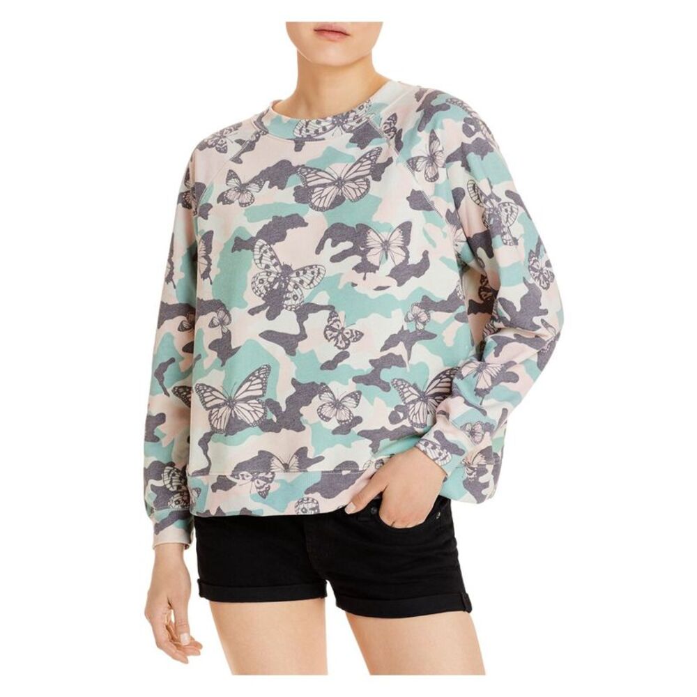 WILD FOX Womens Sweatshirt Ribbed Crewneck Long Raglan Sleeves